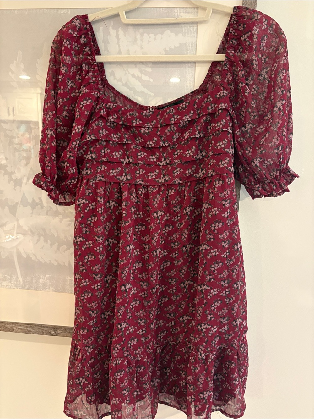 Women's Burgundy Floral Square-Neck Dress